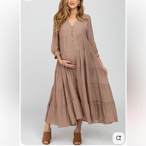ISO PinkBlush Maternity
Mocha Button Front Tiered Maxi Dress